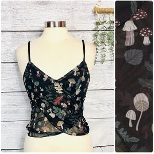 SHEIN Vintage Style Mushroom Mesh Cami Crop Tank Top Large Festival Romwe NEW